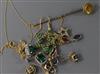 Two small 14ct gold and diamond pendant necklaces, a 14ct gold and emerald star pendant, three pairs of ear studs and a stick pin.     