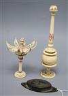 Two carved ivory sewing items, possibly Indian and a Lewes related seal 1888 tallest 21cm                                              