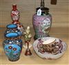 A quantity of Oriental wares including Cloisonne and Satsuma, and a Samson bowl tallest 30cm                                           