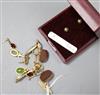 A pair of gilt white metal and hardstone cufflinks and for pairs of assorted earrings.                                                 