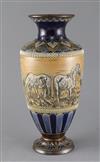 Hannah Barlow for Doulton Lambeth, a 'horses' sgraffito baluster vase, c.1895, 31cm, neck restoration                                  