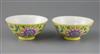 A pair of Chinese yellow ground famille rose bowls, Daoguang six character seal mark and probably of the period (1821-50), Diam.11.5cm 