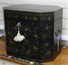 A Japanese lacquered small chest with canted corners, H 42cm W 50cm D 35cm                                                             