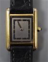 A lady's gilt white metal Cartier Vermeil Tank quartz wrist watch.                                                                     