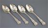 A set of four George III hourglass pattern tablespoons by Paul Storr, London, 1814, 12.5 oz.                                           