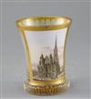 An Austro-Hungarian enamelled topographical glass beaker, ranftbecher, in the manner of Anton Kothgasser, c.1820-30, H.11.2cm          