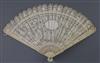 A Chinese export ivory brise fan, 19th century, L. 18.3cm                                                                              