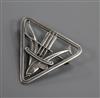 A Danish Georg Jensen sterling silver triangular dolphin brooch, no. 257, 37mm.                                                        