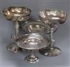 Two silver goblets and a pair of Edwardian silver two handled pedestal dishes, 24.5 oz.                                                