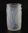 A Rene Lalique 'Laurier' clear and opalescent glass vase, No. 947, H. 17.5cm                                                           