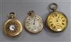 Three gold plated pocket watches, one dial engraved with a ship                                                                        