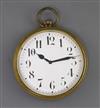 An early 20th century French gilt brass timepiece, modelled as giant pocket watch, 7.5in.                                              