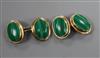 A pair of 9ct gold mounted malachite oval cufflinks.                                                                                   