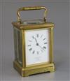 An early 20th century French gilt brass carriage timepiece, 5.75in.                                                                    