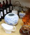 A group of ceramics including two teapots, a Worcester gravy boat, tobacco jars, etc.                                                  