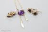 A 15ct amethyst and baroque pearl drop pendant (stone missing) and two pairs of yellow metal and gem set earrings                                                                                                           