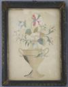 A pair of Regency silkwork panels depicting flowers in an urn and a strawberry plant, 11.5 x 13.25in.                                  