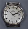 A gentleman's stainless steel Omega manual wind wrist watch with date aperture.                                                        