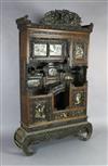 A Japanese Meiji period carved wood and shibayama cabinet, W.3ft 10in. D.1ft .5in. H.6ft 2in.                                          