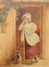 Victorian School, watercolour of a milkmaid, unsigned, 41 x 29cm                                                                       