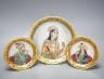 Three Indian alabaster, gilt bordered plates depicting Indian Royalty, 22cm                                                                                                                                                 