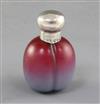 A novelty silver mounted 'Victoria plum' glass scent bottle, height 6.4cm                                                              