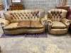 A three-seater Chesterfield leather settee, length 180cm, depth 100cm, height 84cm and a matching armchair                                                                                                                  