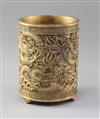 A Chinese gilt copper brush pot, Bitong, possibly Qing dynasty, 13.5cm                                                                 