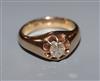 A 9ct gold and claw set solitaire diamond ring, size R.                                                                                