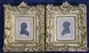 A pair of early Victorian cut and painted paper silhouettes of a lady and gentleman, 3.25 x 2.25in. gesso framed                       