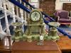 A gilt metal and onyx mantel clock garniture, height 47cm                                                                                                                                                                   