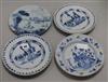 4 blue and white Dutch Delft plates Dia. 22cm                                                                                          