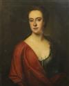 Early 18th century English School Portrait of Sarah Knight, Aged 43, died 1743 30 x 25in., canvas torn                                 