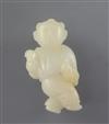 A Chinese white jade figure of a boy holding a bird, 18th/19th century, 6.2cm                                                          