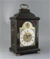 Daniel Quare. A rare George I silver mounted ebony veneered eight day quarter repeating bracket timepiece, height 45cms                