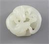 A Chinese white jade carving of two badgers biting a sprig on lingzhi, 3.9cm                                                           