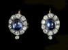 A pair of 19th century gold and silver, cabochon sapphire? and diamond set oval cluster earrings                                                                                                                            