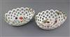 A pair of Derby botanical oval 'spectacle' baskets, c.1760-5, l. 22cm                                                                  