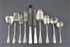 A part canteen of George V/VI silver Hanovarian rat tail pattern cutlery for eight, Josiah Williams & Co, weighable silver 77.5 oz.    