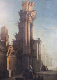 Follower of Giovanni Ghisolfi (Italian, 1623-1683) Architectural caprice 48.5 x 35.5in.                                                