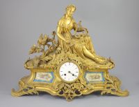 A 19th century French ormolu mantel clock, retailed by J & W Marshall, Paris, width 22.5in.                                            