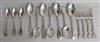 Ten items of mixed silver flatware and four silver plated table spoons. 20.5 oz.                                                       