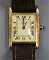 A Must de Cartier ladys' silver gilt tank wristwatch on replacement strap, boxed with papers                                           