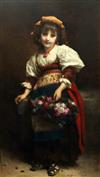 Etienne Adolphe Piot (French 1850-1910) Study of a young girl with a basket of flowers 49 x 29in.                                      