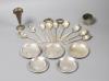 Small Chinese white metal items including inset coin dishes, teaspoons, posy vase and napkin ring.                                                                                                                          