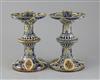 Edith D Lupton for Doulton, a pair of monogrammed candlesticks, dated 1879, H. 22.5cm                                                  