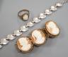 A gilt white metal and cameo shell set bracelet, a similar ring and a sterling 925 bracelet.                                                                                                                                