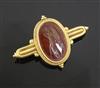 A Victorian Castellani gold and Roman carnelian intaglio archaeological revival style brooch, 49mm.                                    