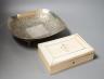 A Vizagapatam ivory veneered sandalwood box, 20.5cm and a metal dish                                                                                                                                                        
