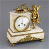 A 19th century French ormolu and white marble mantel clock, height 9in.                                                                